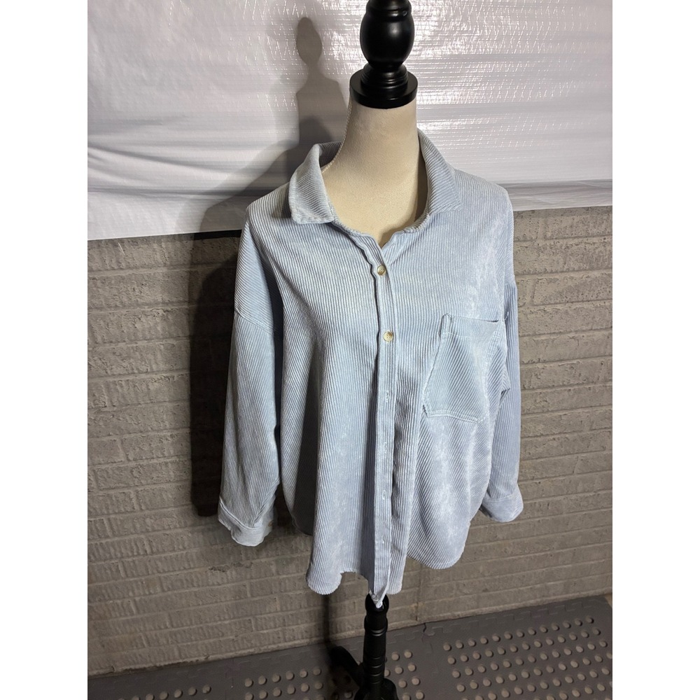 Ashley by 26 International Light Blue Corduroy Button Up Shirt Utility Large
